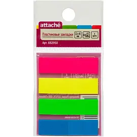 Клейкие закладки Attache пластиковые 4 цвета по 25 листов 12x45 мм