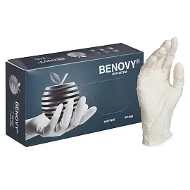 Перчатки медицинские смотровые нитриловые Benovy нестерильные неопудренные размер L (8-9) белые (50 пар/100 штук в упаковке)