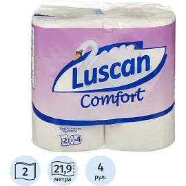 Бумага туалетная Luscan Comfort 2-слойная белая (4 рулона в упаковке)