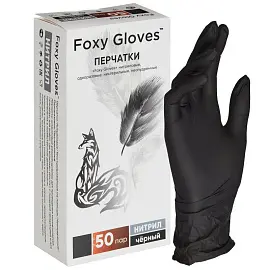 Перчатки медицинские смотровые нитриловые Foxy-Gloves нестерильные неопудренные размер XS (5-6) черные (50 пар/100 штук в упаковке)