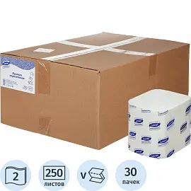 Бумага туалетная листовая Luscan Professional 2-слойная 250 листов 30 пачек в упаковке