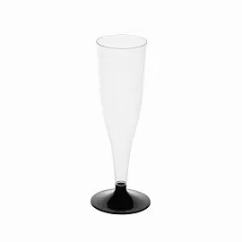 Бокал одноразовый 150 мл для шампанского "Флюте" пластиковый, черная низкая ножка, ВЗЛП, 1009П/Ч