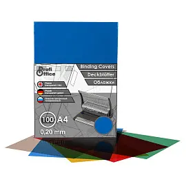 Обложки для переплета пластиковые ProfiOffice A4 200 мкм синие глянцевые (100 штук в упаковке)