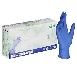 Перчатки медицинские смотровые нитриловые SFM нестерильные неопудренные размер M (7-8) фиолетово-голубые (100 штук в упаковке)