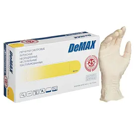 Перчатки медицинские смотровые латексные DeMAX нестерильные неопудренные размер S (6.5-7) желтые (50 пар/100 штук в упаковке)