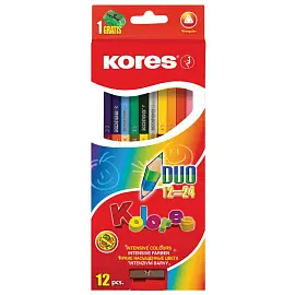 Карандаши цветные Kores Duo 24 цвета (двухсторонние) трехгранные с точилкой