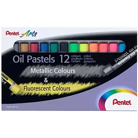 Пастель масляная Pentel 12 цветов: флуоресцентная 6 цветов в наборе + металлик 6 цветов в наборе