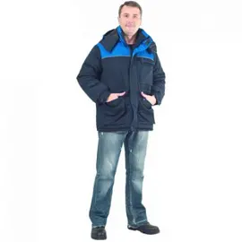 Куртка рабочая зимняя мужская з08-КУ со светоотражающим кантом синяя/васильковая (размер 64-66, рост 170-176)