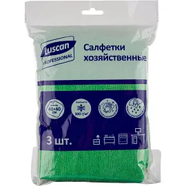 Салфетки хозяйственные Luscan Professional микрофибра 40х40 300 г/кв.м зеленые (3 штуки в упаковке)