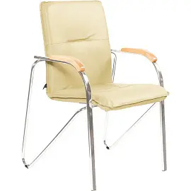 Конференц-кресло Samba бежевый/бук (искусственная кожа, металл серебрянный)