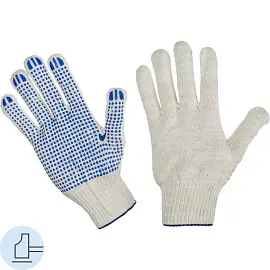 Перчатки защитные эконом хлопковые с ПВХ покрытием белые (точка, 5 нитей, 10 класс, универсальный размер, 300 пар в упаковке)