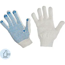Перчатки рабочие защитные трикотажные с ПВХ покрытием белые (точка, 4 нити, 10 класс, универсальный размер, 10 пар в упаковке)