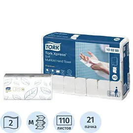 Полотенца бумажные листовые Tork 100288 Premium H2 М-сложения 2-слойные 21 пачка по 110 листов