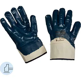 Перчатки рабочие защитные Ампаро Нитрос хлопковые с неполным нитрильным покрытием синие (манжета крага, размер 11, XXL)