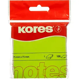Стикеры Kores 75x75 мм неоновые зеленые (1 блок на 100 листов)