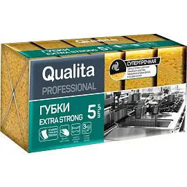 Губки для мытья посуды Qualita Extra Strong поролоновые 100x69x38.5 мм 5 штук в упаковке