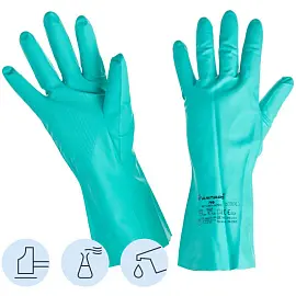 Перчатки КЩС нитриловые Ампаро Риф 447513 зеленые (размер 10, XL)