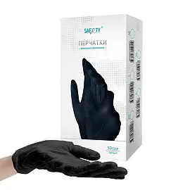Перчатки медицинские смотровые виниловые SAF&TY нестерильные неопудренные размер S (6.5-7) черные (50 пар/100 штук в упаковке)