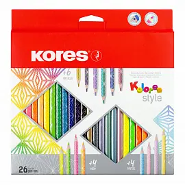 Карандаши цветные Kores Kolores Style 26 цветов трехгранные