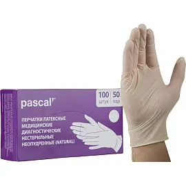 Перчатки медицинские смотровые латексные Pascal нестерильные неопудренные размер S (6.5-7) белые (50 пар/100 штук в упаковке)