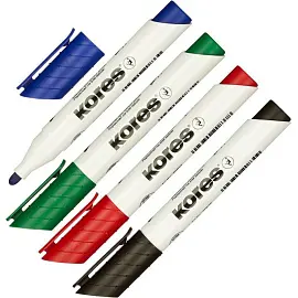 Набор маркеров для белых досок Kores 20863 4 цвета с губкой (толщина линии 1-3 мм) круглый наконечник