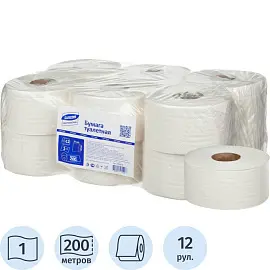 Бумага туалетная в рулонах Luscan Professional 1-слойная 12 рулонов по 200 метров