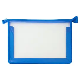 Папка для тетрадей А4 ПИФАГОР, пластик, молния сверху, прозрачная, синяя, 228209