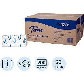Полотенца бумажные листовые Терес Стандарт V-сложения 1-слойные 20 пачек по 200 листов (артикул производителя Т-0201)