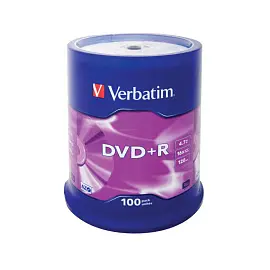 Диск DVD+R Verbatim 4.7 ГБ 16x cake box 43551 (100 штук в упаковке)