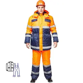 Костюм сигнальный рабочий зимний мужской Спектр-2-КПК с СОП куртка и полукомбинезон (размер 52-54, рост 182-188)