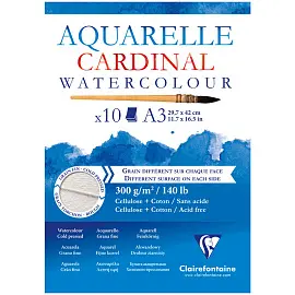 Альбом для акварели, 10л., А3, на склейке Clairefontaine "Cardinal", 300г/м2, торшон, холод. пресс., 30% хлопок