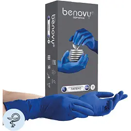 Перчатки медицинские смотровые Benovy High Risk латексные неопудренные темно-синие (размер S, 50 штук/25 пар в упаковке)