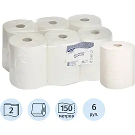 Полотенца бумажные в рулонах Luscan Professional 2-слойные 6 рулонов по 150 метров