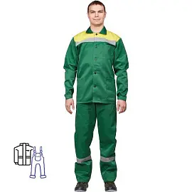 Костюм рабочий летний мужской л02-КПК с СОП зеленый/желтый (размер 52-54, рост 182-188)