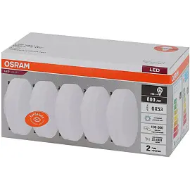 Лампа светодиодная Osram 10 Вт GX53 (GX, 6500 К, 800 Лм, 220 В, 5 штук в упаковке, 4058075584204)