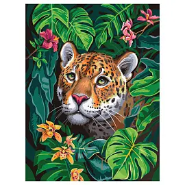 Картина по номерам на холсте ТРИ СОВЫ "Взгляд из джунглей", 40*50, с акриловыми красками и кистями