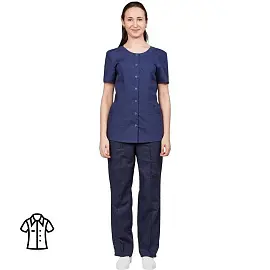 Блуза медицинская женская м16-БЛ с коротким рукавом синяя (размер 44-46, рост 170-176)