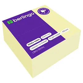Самоклеящийся блок Berlingo "Ultra Sticky", 75*75мм, 400л., пастель, желтый