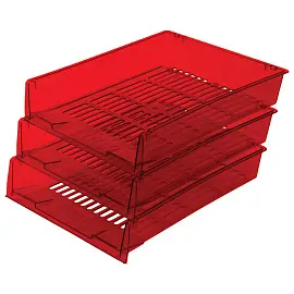 Лотки горизонтальные для бумаг, КОМПЛЕКТ 3 шт., 340х270х70 мм, тонированный красный, BRAUBERG "Office", 237260