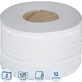 Бумага туалетная в рулонах 2-слойная 12 рулонов по 125 метров