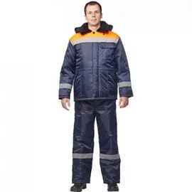 Куртка рабочая зимняя мужская з32-КУ с СОП синяя/оранжевая из ткани оксфорд (размер 52-54, рост 182-188)
