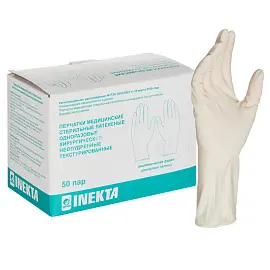 Перчатки медицинские хирургические латексные Inekta стерильные неопудренные размер XS (5-6) белые (100 штук в упаковке)