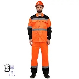 Костюм рабочий сигнальный летний мужской лд01-КПК с СОП оранжевый/черный (размер 52-54, рост 170-176)