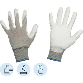 Перчатки рабочие антистатические Manipula Микростатик MG-164 нейлоновые с полиуретаном белые (13 нитей, 13 класс, размер 10, XL)