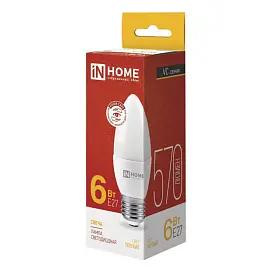 Лампа светодиодная In Home LED-Свеча-VC Свеча 6Вт E27 3000K 570Лм 220В 4690612020402