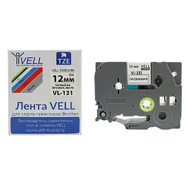 Картридж Vell VL-131 для принтера этикеток Brother (12 мм x 8 м, цвет ленты прозрачный, шрифт черный)