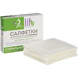 Салфетка марлевая Life cтерильная 7,5х7,5 см 12-слойная плотность 36 г (10 штук в упаковке)