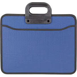 Папка-портфель пластиковая А4+ синяя (390x320 мм, 4 отделения) усиленная ручка