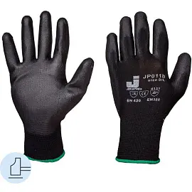 Перчатки рабочие защитные JetaSafety JP011b нейлоновые с полиуретановым покрытием черные (4 нити, 13 класс, размер 10, XL, 12 пар в упаковке)