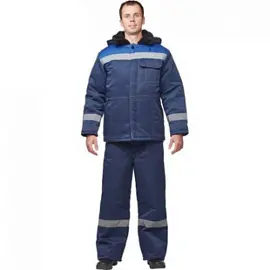 Куртка рабочая зимняя мужская з32-КУ с СОП синяя/васильковая из смесовой ткани (размер 44-46, рост 170-176)